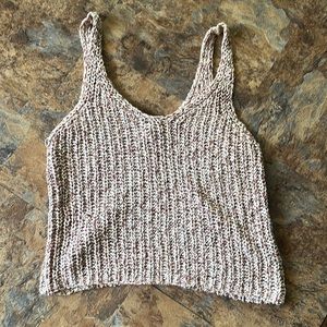 pink and tan crochet top